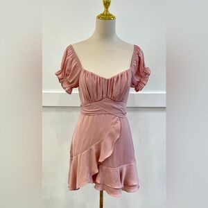 (2583-09) A-LINE WAIST SHORT BUBBLE SLEEVE RUFFLE V-NECK MINI SUMMER DRESS